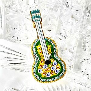 Vintage Italian Micro Mosaic Guitar Brooch Millefiori 1950s Pin Frida Kahlo Insp